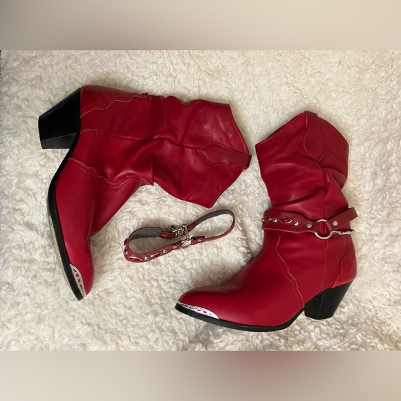 Women’s Cowgirl Red Silver Trim Western Slouch Ankle Size 7 - Picture 11 of 14